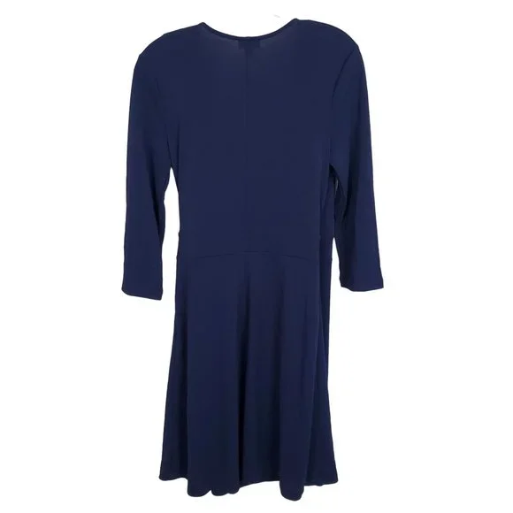 Isaac Mizrahi Target Sz M Dress Wrap Midi Flowy Knit Ribbon Tie Long Sleeve Blue - Picture 2 of 12
